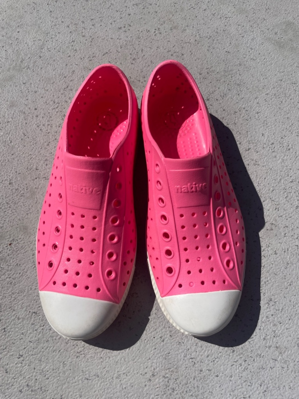 Native Jefferson Slip-On Sneakers in Hot Pink with White Toe Cap
